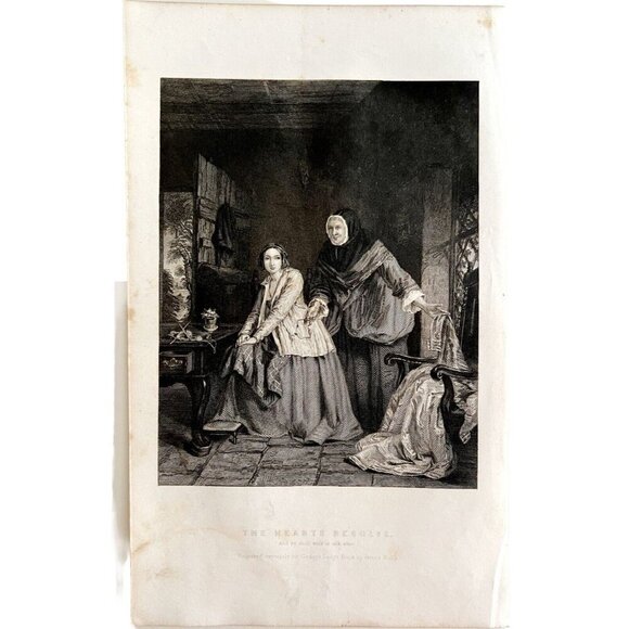 The Hearts Resolve Engraving 1859 Victorian Silk Dress Beautiful Woman Art DWY5G - Picture 2 of 2